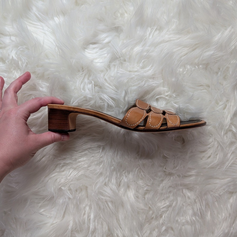 Vintage Leather Kitten Heel Slide Mules Brown Cole Haan Resort Sandals Size 7.5